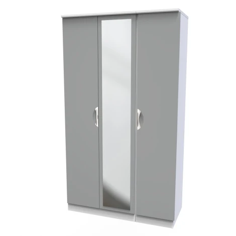 CAM137-DG-WM - Camden Dust Grey & White Matt Triple Mirror Wardrobe