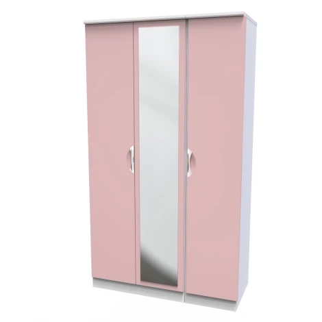 CAM137-KP-WM - Camden Kobe Pink & White Matt Triple Mirror Wardrobe