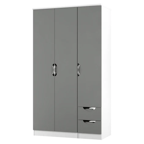 CAM160-DG-WM - Camden Dust Grey & White Matt 3 Door 2 Small Drawer Tall Triple Wardrobe