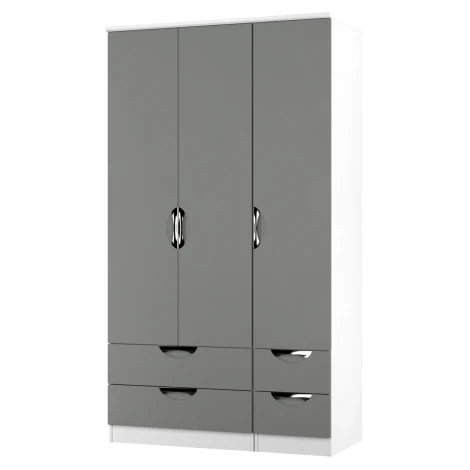 CAM161-DG-WM - Camden Dust Grey & White Matt 3 Door 4 Drawer Tall Triple Wardrobe