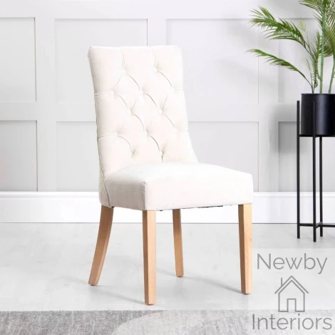 Cambridge Natural Fabric Curved Button Back Dining Chair (Pair)
