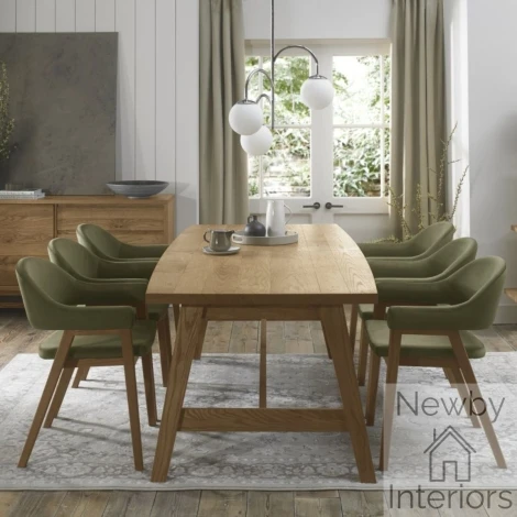6049-3-09UA-VCE6 - Camden Rustic Oak 6-8 Seater Extending Dining Table & 6 Arm Chairs in Cedar Velvet
