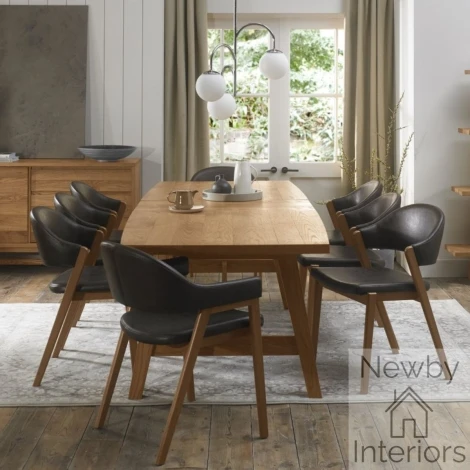 6049-3-09U6-A2OW - Camden Rustic Oak 6-8 Seater Table & 6 Side & 2 Arm Chairs in Old West Vintage Bonded Leather