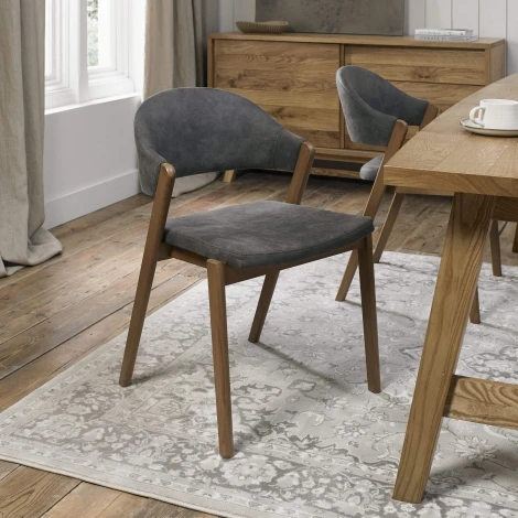 6049-09U-DGY - Camden Rustic Oak Dining Chair Dark Grey Fabric (Pair)