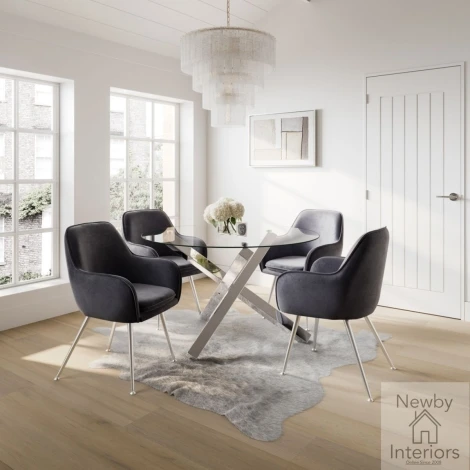 CAPSILDIN* - Capri Clear Glass Top 1.2m Round Dining Table with Silver Legs
