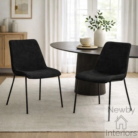 CARBLACHA - Carlo Black Textured Velvet Dining Chair Black Metal Legs (Pair)