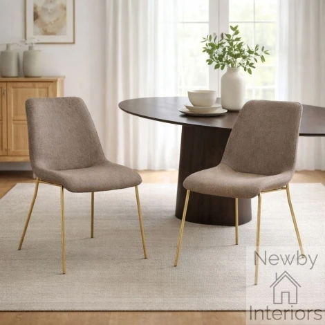 Carlo Taupe Textured Velvet Dining Chair Gold Metal Legs (Pair)