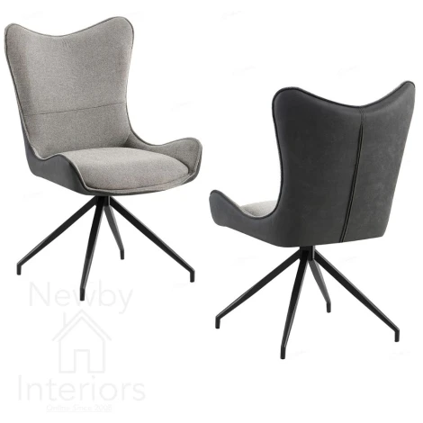 CH-168GR - Cayman - 2x Grey Contrasting Fabric Swivel Dining Chairs with Black Metal Legs