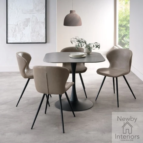 H5135-9 - Carter Grey Sintered Stone Square Bistro Table with Black Base