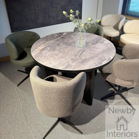 H5155-5 - Carmen Grey Sintered Stone Top 125cm Round Dining Table with Black Wooden Legs