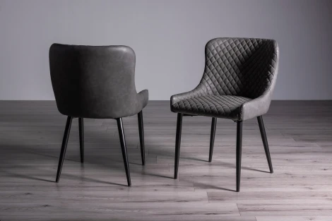 Cezanne - Dark Grey Faux Leather Chair with Black Legs (Pair)
