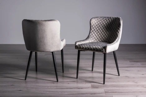 Cezanne - Grey Velvet Fabric Chair with Black Legs (Pair)
