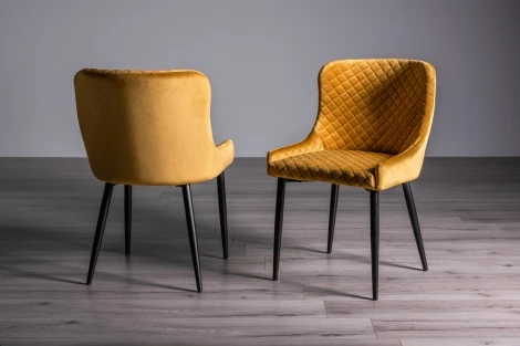 Cezanne - Mustard Velvet Fabric Chair with Black Legs (Pair)
