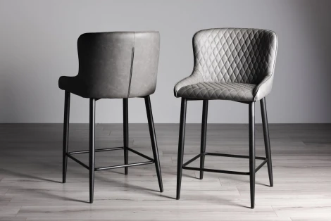 H1001-09BS-FGY - Cezanne - Dark Grey Faux Leather Bar Stool with Black Legs (Pair)