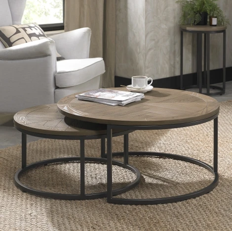 3015-08 - Chevron Weathered Ash Coffee Nest Of Tables