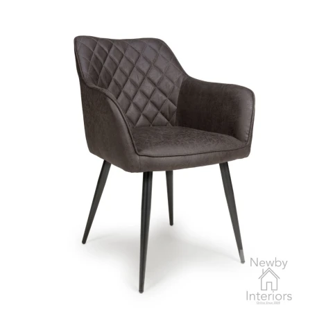 CHA-112-GR - Charlie Grey Fabric Carver Dining Chair with Metal Legs (Pair)