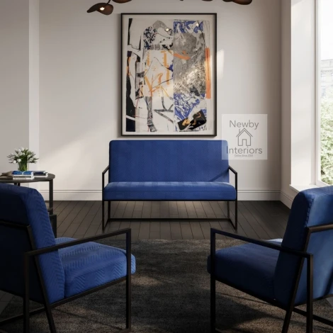 CHAOBLSOF - Chance Blue Velvet Chevron Pattern 2 Seater Compact Sofa