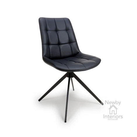 CHI-111-BK - Chico Black Leather Swivel Dining Chair with Metal Legs (Pair)