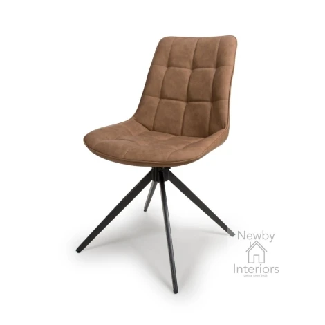 CHI-111-TN - Chico Tan Leather Swivel Dining Chair with Metal Legs (Pair)
