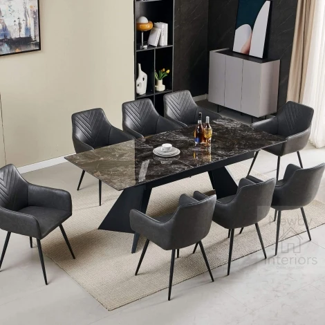 DT236 - Chicago Black & Gold Ceramic Centre Extending Dining Table (160-200cm)