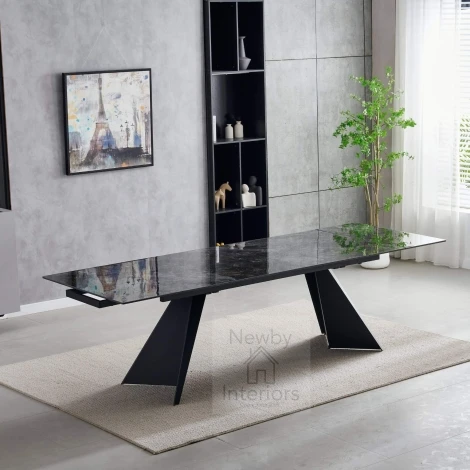 DT239 - Chicago Black & Gold Ceramic Side Extending Dining Table (180-260cm)