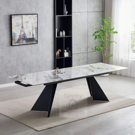 DT240 - Chicago Cream & Gold Ceramic Side Extending Dining Table (180-260cm)