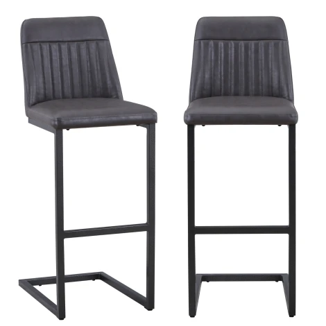 Vintage Grey Leather Bar Stool  (Pack of Two) VPR03I