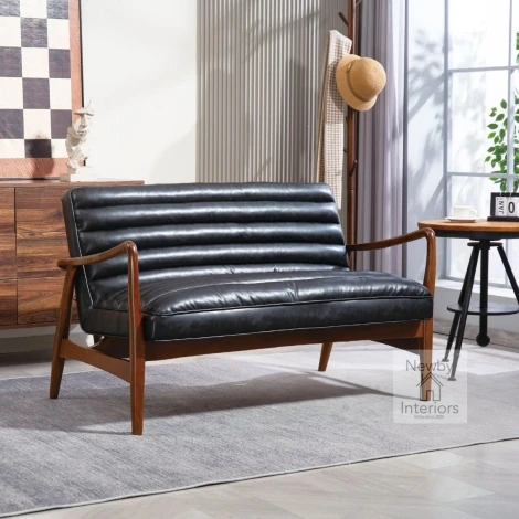 660-14-34-16-03 - Club Black Leather Effect Hallway Bench