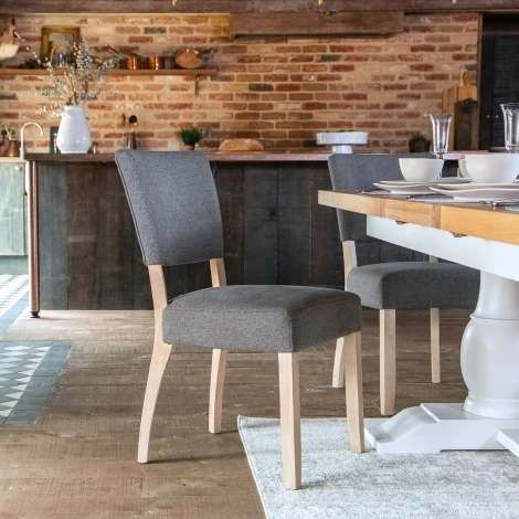 Farmhouse Grey Fabric Dining Chairs (Pair) - Oak Legs