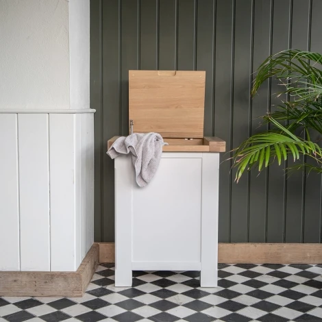 Farmhouse White & Oak Laundry Box