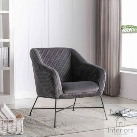 CLE-321-CD - Cleo Cinder Velvet Diamond Quilted Accent Chair with Metal Legs