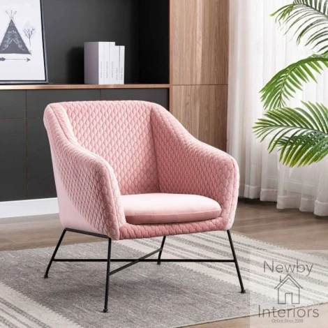 CLE-321-PP - Cleo Powder Pink Velvet Diamond Quilted Accent Chair with Metal Legs