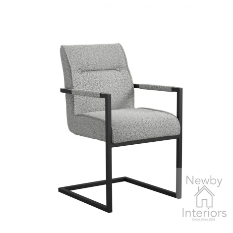 CLESPEACHA - 2x Cleaver Pearl Fabric Arm Dining Chair with Metal Frame