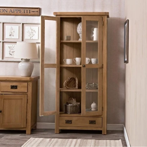 Colton Medium Oak -  2 Door 1 Drawer Display Cabinet