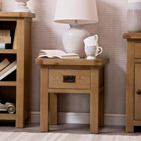 Colton Medium Oak  Lamp Table with Drawer