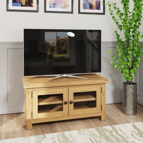 Colton Medium Oak TV Unit with Glass Doors