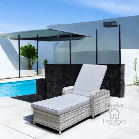 Constance Outdoor Silver/Grey Rattan Sun Lounger