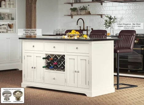 CKI01D-B - Cream Kitchen Island With Black Granite Worktop