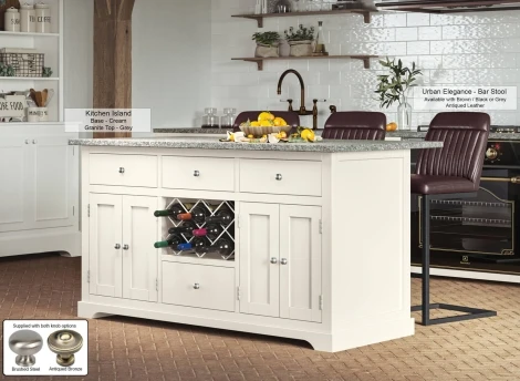 CKI01D-G - Cream Kitchen Island With Grey Granite Worktop