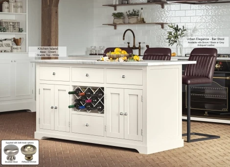 CKI01D-W - Cream Kitchen Island With White Marble Worktop