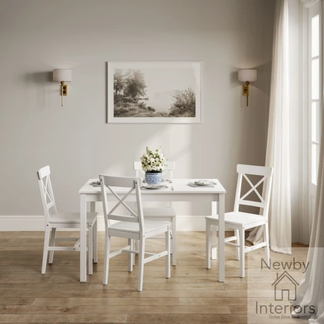 CRAWHI4SDIN* - Crawford White 4 Seater Dining Set with 4 X Back Chairs