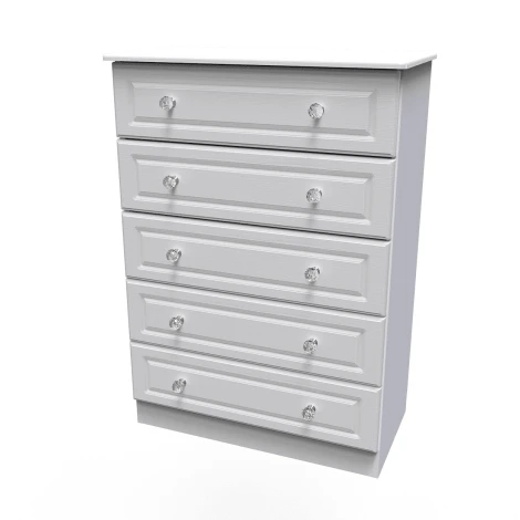 Crystal White Ash 5 Drawer Wide Chest