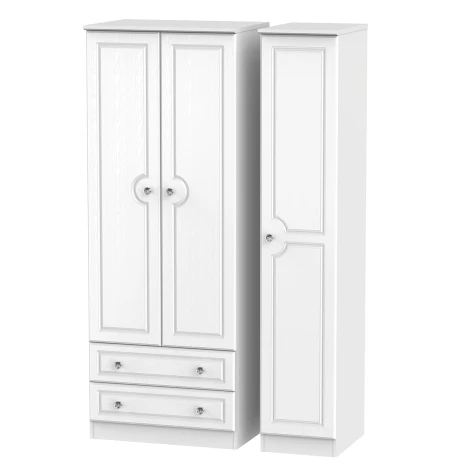 Crystal White Ash 3 Door 2 Drawer Plain Tall Triple Wardrobe