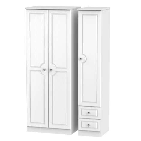 CRY160-W - Crystal White Ash 3 Door 2 Drawer Triple Tall Plain Wardrobe