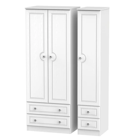 CRY161-W - Crystal White Ash 3 Door 4 Drawer Triple Tall Plain Wardrobe