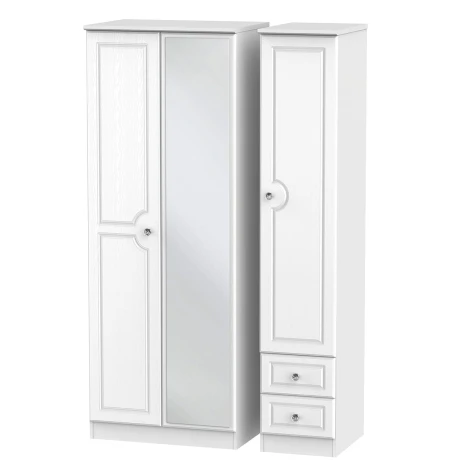 CRY167-W - Crystal White Ash 3 Door 2 Drawer Triple Mirrored Tall Wardrobe