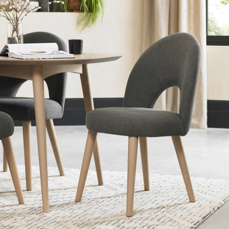 9129-09U-CS - Dansk Scandi Oak Upholstered Chair - Cold Steel Fabric (Pair)