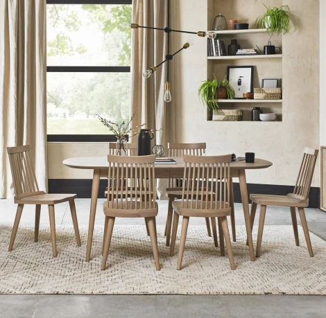 9129-3-C07101SO6 - Dansk Scandi Oak 6-8 Seater Table & 6 Ilva Spindle Chairs in Scandi Oak