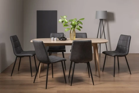 9129-4-10-FGY-6 - Dansk Scandi Oak 6 Seater Table & 6 Mondrian Dark Grey Faux Leather Chairs