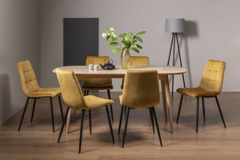 9129-4-10-VMU-6 - Dansk Scandi Oak 6 Seater Table & 6 Mondrian Mustard Velvet Chairs